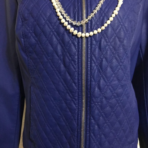 Bright Blue Alfani Fitted Jacket Faux leather sz M - Picture 4 of 8